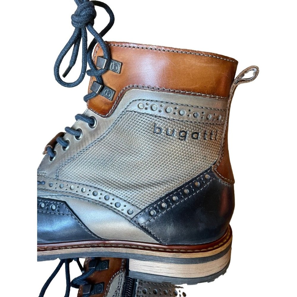 Bugatti Boots Marcello Brogue Mens Shoes Boots 42 NWOT Bew Gray Black Leather - Picture 7 of 10